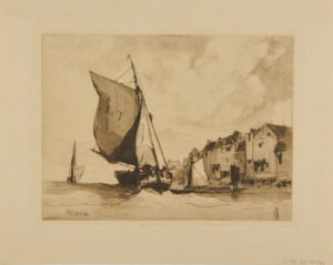 Fishing Boats at Sea, with Village in the Background