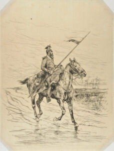 Chasseur à cheval, de profil