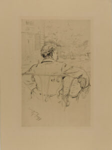 A Man Seen from Behind, Leaning Back Against a Railing