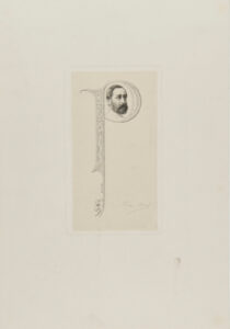 Petite tête d’homme dans une lettre P majuscule