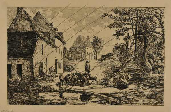 Man with Flock of Sheep by a River (from the cancelled plate)