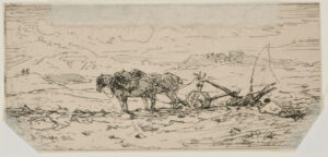 Paysage: Charrue attelè au repos