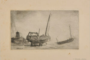 Moored Boat with Village Church in Background