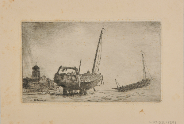 Moored Boat with Village Church in Background