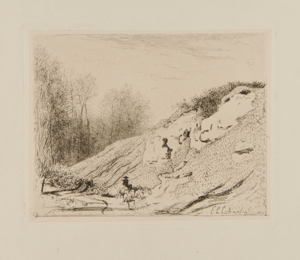 Landscape with shepherd and his flock on path