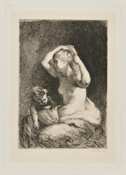 Woman combing her hair, after Millet