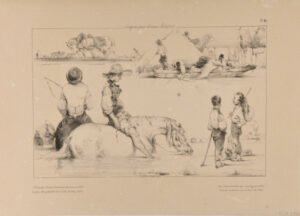 Sheet of Studies: Men on Horseback in the River, Children with Poles Over their Shoulders, etc.