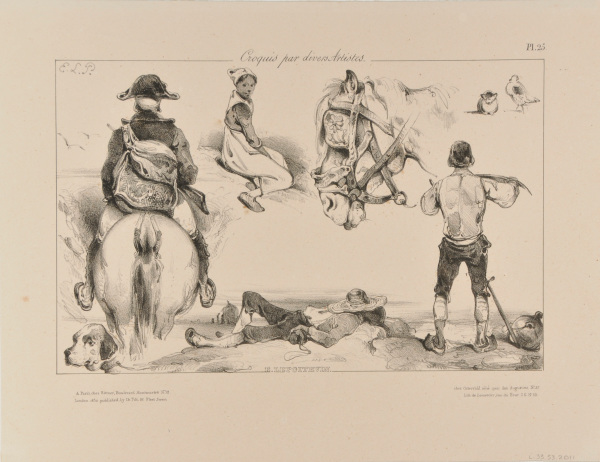 Sheet of Studies: Man on Horseback, Seated Girl, Horse’s Head etc.