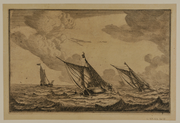 Three Sailing Vessels at Choppy Sea
