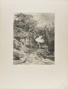 Woman with a dog, walking along a path