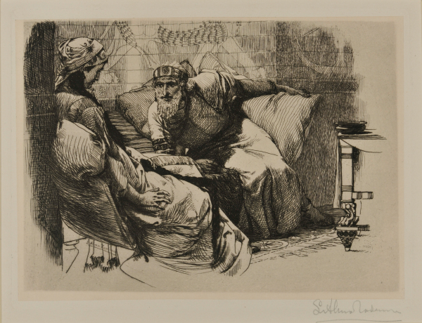 (Interior – woman on a chair to the left and man on couch leaning over)