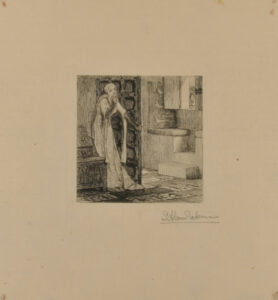 Interior – woman hiding behind a door