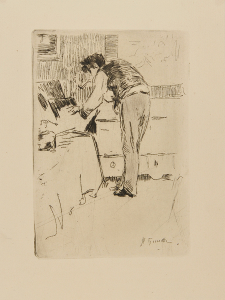 HENRI GUÉRARD CONSULTING A BOX OF PRINTS