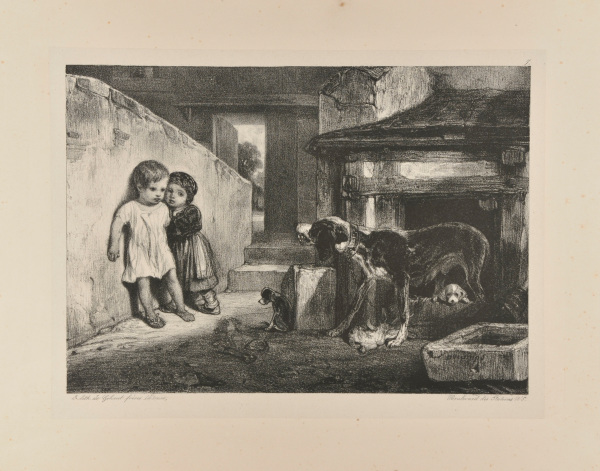 A DOG BEARS HIS TEETH TO TWO SMALL FRIGHTENED CHILDREN