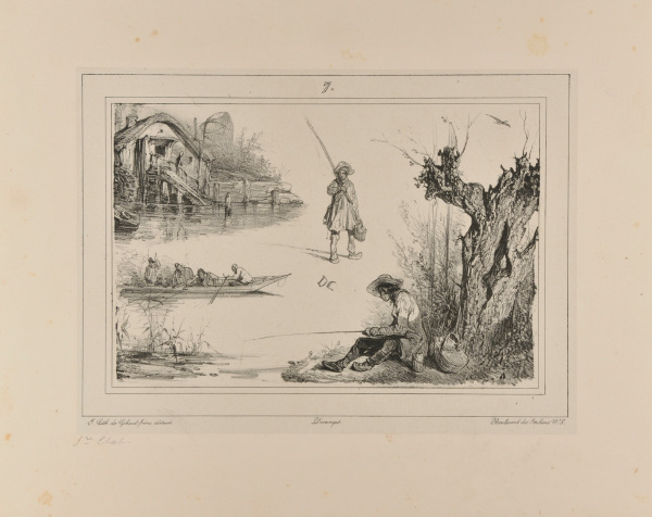 SKETCHES OF A FISHING CABIN AND FISHERMEN