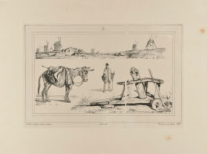 Sketches of Pierrot, donkey, and windmills