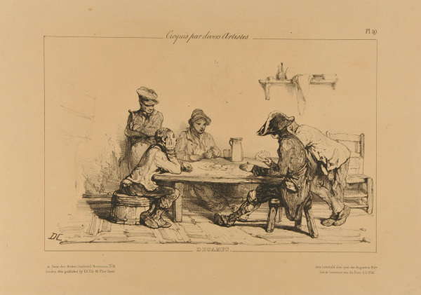 Sketch of men playing cards