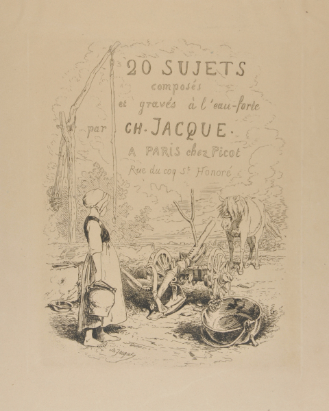 Title plate from the series “20 Sujets composés et gravés à l’eau-forte par Ch. Jacque”
