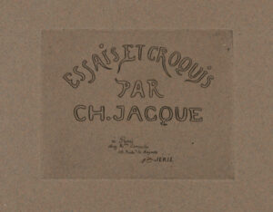 Title plate from the series “Essais et croquis par Ch. Jacque”