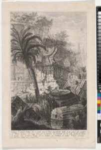 Vestiggi d’antichi Edifici fra i quali evvi l’Urna Sepolcrale tutta d’un pezzo di porfido di Marco Agrippa che oggi serve per il Sepolcro di Clemente XII (Remains of Ancient Buildings Among Which Stands the Sepulchral Urn of Marcus Agrippa Made Entirely o