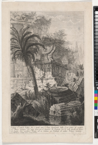 VESTIGGI D'ANTICHI EDIFICI FRA I QUALI EVVI L'URNA SEPOLCRALE TUTTA D'UN PEZZO DI PORFIDO DI MARCO AGRIPPA CHE OGGI SERVE PER IL SEPOLCRO DI CLEMENTE XII (REMAINS OF ANCIENT BUILDINGS AMONG WHICH STANDS THE SEPULCHRAL URN OF MARCUS AGRIPPA MADE ENTIRELY O