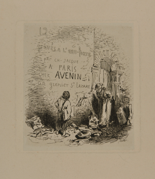TITLE PLATE FROM THE SERIES "12 SUJETS GRAVÉS À L'EAU FORTE PAR CH. JACQUE"