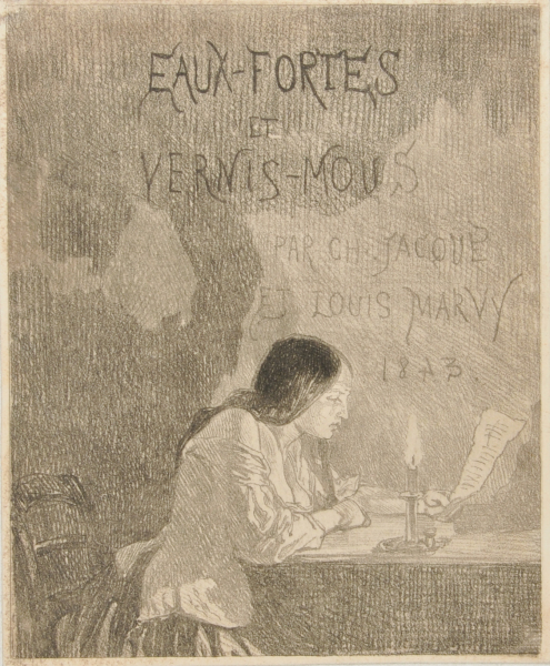 TITLE PLATE FROM THE SERIES "EAUX-FORTES ET VERNIS-MOUS PAR CH. JACQUE ET LOUIS MARVY"