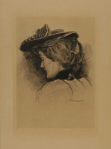 Profile of a woman from the left