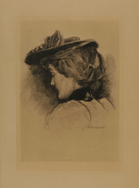 Profile of a woman from the left
