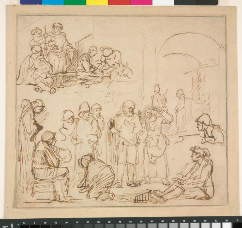 A GROUP OF SPECTATORS, AFTER A WORK BY REMBRANDT, POSSIBLY "CHRIST AND THE ADULTRESS"
