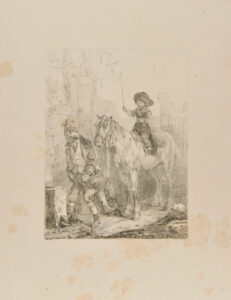 Man leading child on horseback