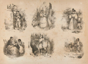 Sheet of sketches: six scenes