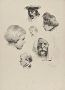 Sheet of sketches: six male heads