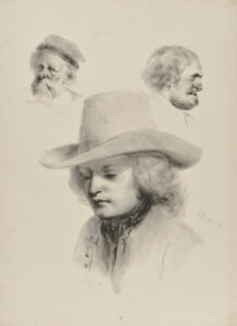 Sheet of sketches: three male heads