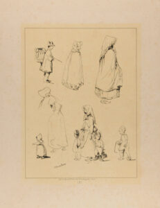 Seven sketches of a man, woman and children