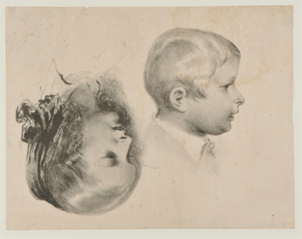 SHEET OF TWO SKETCHES: GIRL IN PROFILE; BOY IN PROFILE