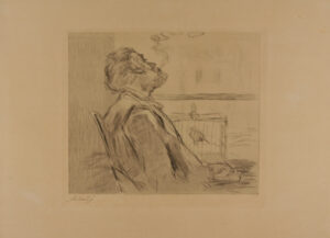 Fumeur près d’un oiseau en cage