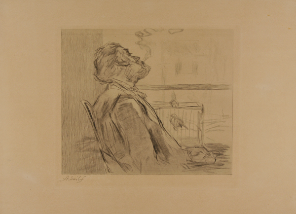 Fumeur près d’un oiseau en cage