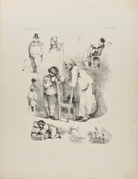 SHEET OF SKETCHES: OLD MAN AND YOUNG BOY IN THE CENTER