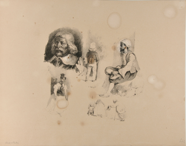 SHEET OF FIVE SKETCHES: HEAD OF A MAN; BOY FROM THE BACK; SEATED ARAB; WOMAN; BEGGAR