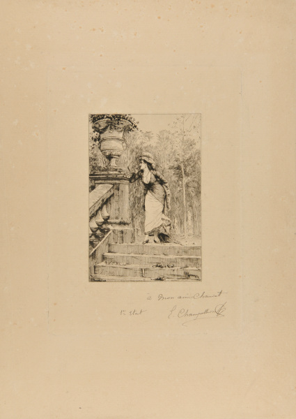 WOMAN ON STEPS IN PARK