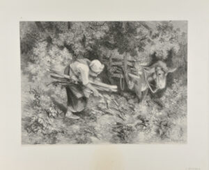 Woman Gathering Wood, with a Donkey to the Right