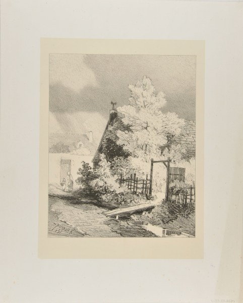 THE SMALL WOODEN BRIDGE, WITH A COTTAGE IN THE BACKGROUND