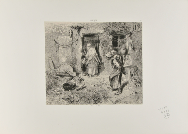 WOMEN AND CHILDREN AT THE DOOR OF A FARMHOUSE