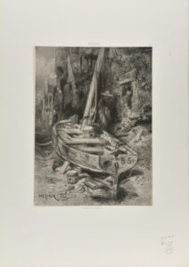 Bateau à Sec devant des Maisons de Pêcheurs