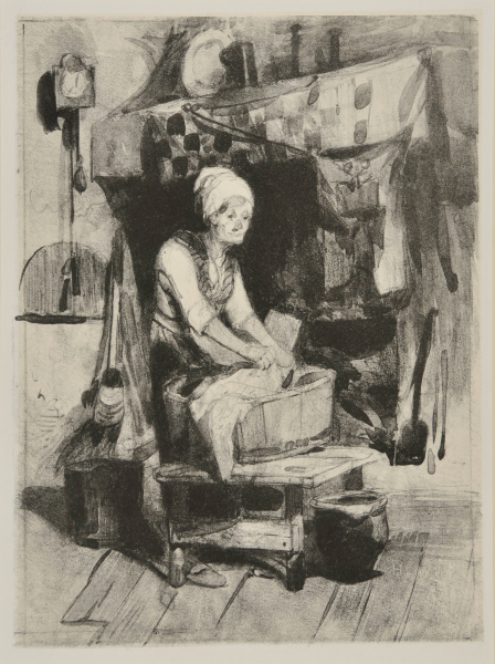 OLD WOMAN WASHING CLOTHES IN A BUCKET