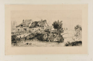 Ferme près d’une rivière avec un pont