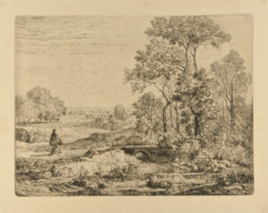 Woman with a Basket, walking towards a bridge