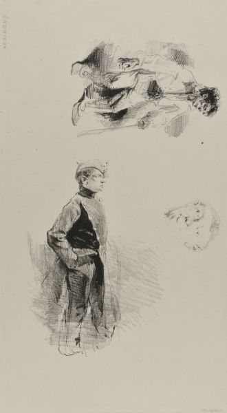 SKETCHES: SOLDIER, MAN WITH CANE, PORTRAIT HEAD