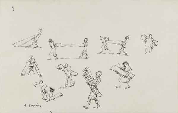 STUDIES OF FIGURES CARRYING BOARDS
